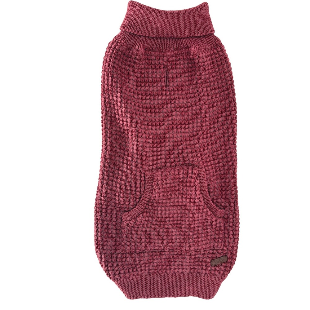 Reddy Burgundy Knit Dog Sweater Waffle Turtleneck Pocket Cozy Fall Winter